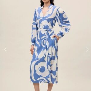 Rebecca Taylor Blue and White Long Sleeve Wrap Sundress